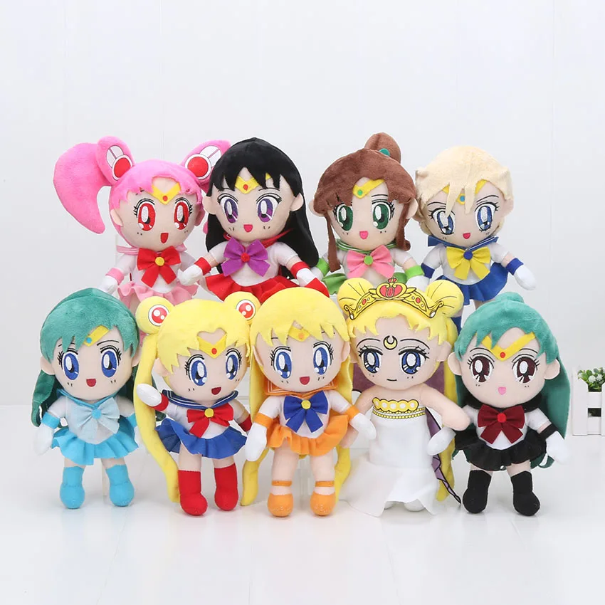 9pcs/daudz 20cm Sailor Moon Plīša Rotaļlieta Tsukino Usagi Gudrs Jūrnieks Dzīvsudraba Mīkstu Pildījumu Lelle Japāņu Anime Kolekcija Bērniem