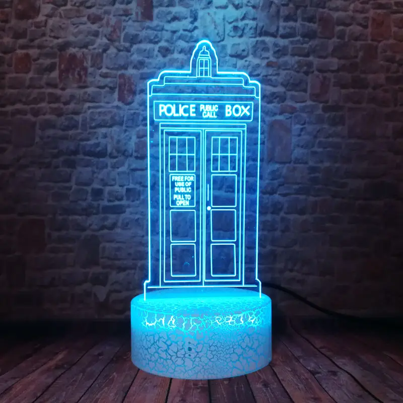 Flashging 3D Ilūziju, LED Galda Nightlight Krāsains Mainās Gaisma TV Dector, Kas Tardis Modelis Rotaļlietas
