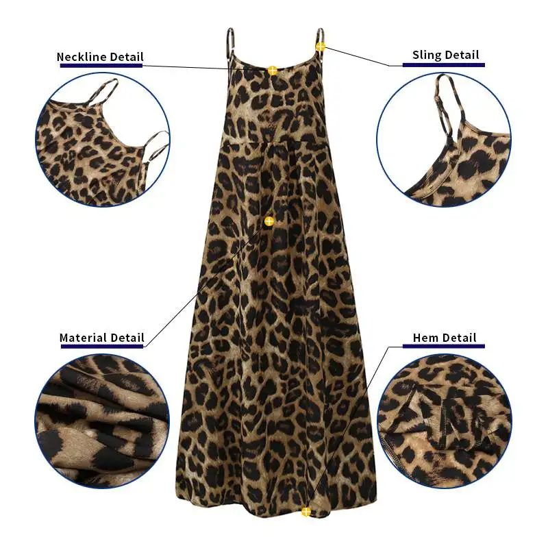Sieviešu Sexy Kleita bez Piedurknēm Leopards Drukāt Kroku Garās Kleitas Beach Sundress VONDA 2021. gada Vasaras Kleita Gadījuma Vestidos S-5XL