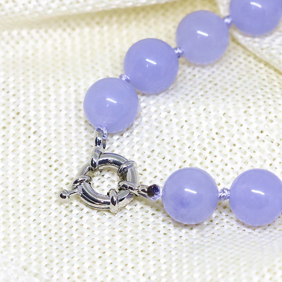 Purpura violets modes kaklarota sievietēm 8,10,12 mm dabīgā akmens halcedons apaļas pērles elegants puse dāvanu rotaslietas 18inch B1512