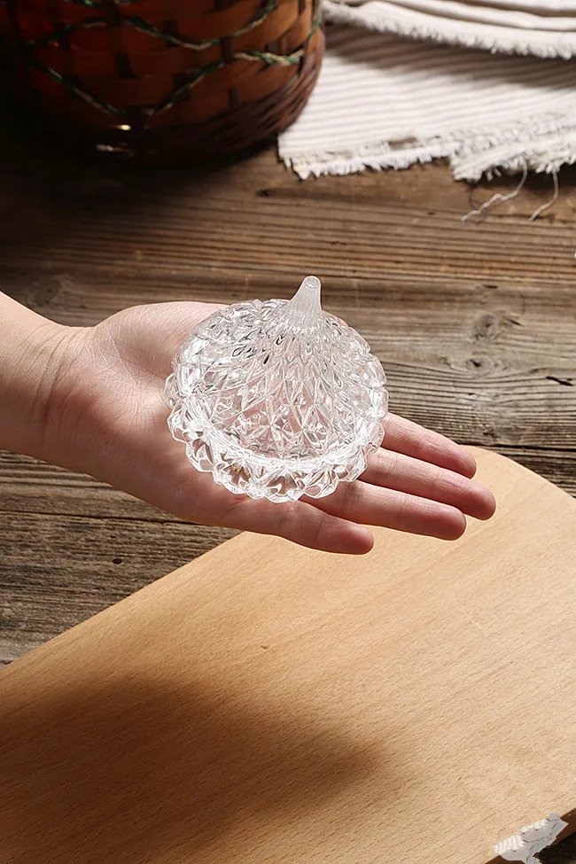 Crystal Diamond Caurspīdīga Stikla Kastē, Mini Jauki stikla cukuru bļodā rotaslietas kastes vāku