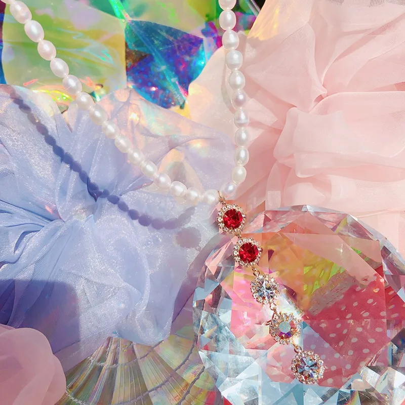 Korejas Modes Spīdīgas Kristāla Sānslīdi Kaklasaite Kaklarota Sievietēm Eleganto Pērļu Kaklarotas & Kuloni Puse, Rotaslietas, Dāvanu