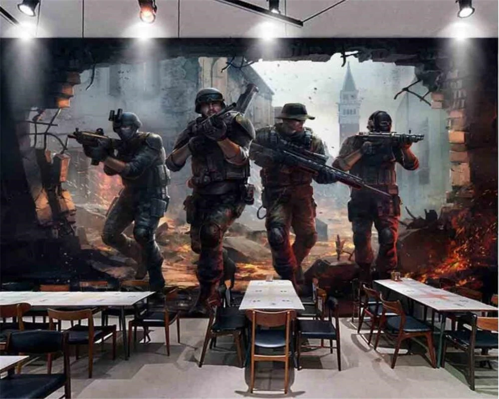 Wellyu Pielāgota lielu sienas 3D tapetes kara interneta kafejnīca, spēļu fona sienas instrumenti dekoratīvās glezniecības fona