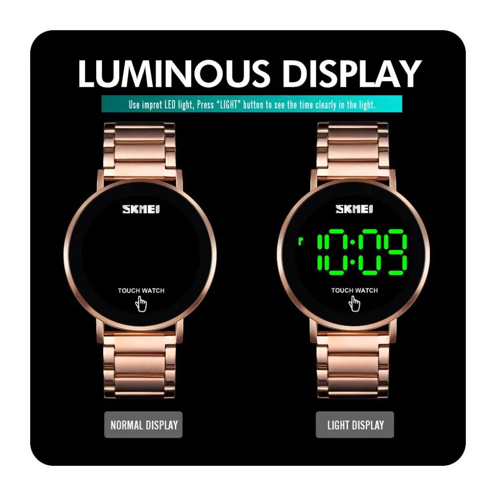 SKMEI 1550 Radošo LED skārienekrāns Ūdensizturīgs Digitālā rokas pulksteņi Luksusa Nerūsējošā Tērauda Vīriešu Pulksteņi Vīriešu Pulkstenis Dropshipping