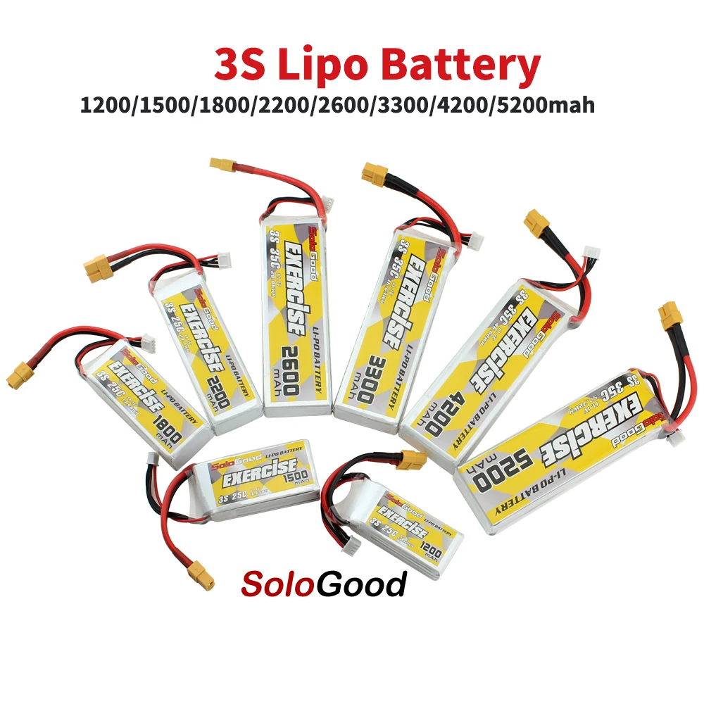 SoloGood Litija Baterijas 3S Lipo Akumulatora 11.1 V 1200mAh 1800mAh 2200mAh 25C 2600mAh 3000mAh 4200mAh 5200mAh 35C XT60 T Plug