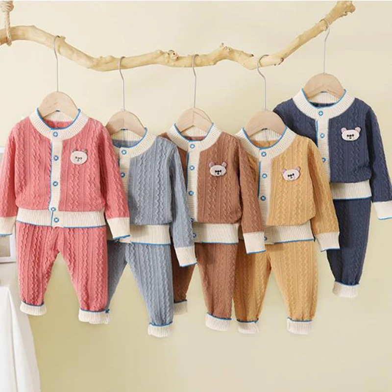 Ziemas Plīša Top +Bikses 2pcs Set Baby Silts Piemērots Jaundzimušajiem Bērniem Zemāko Krekls Siltā Zēnu Drēbes Kids Sleepwear Sabiezēt Audums