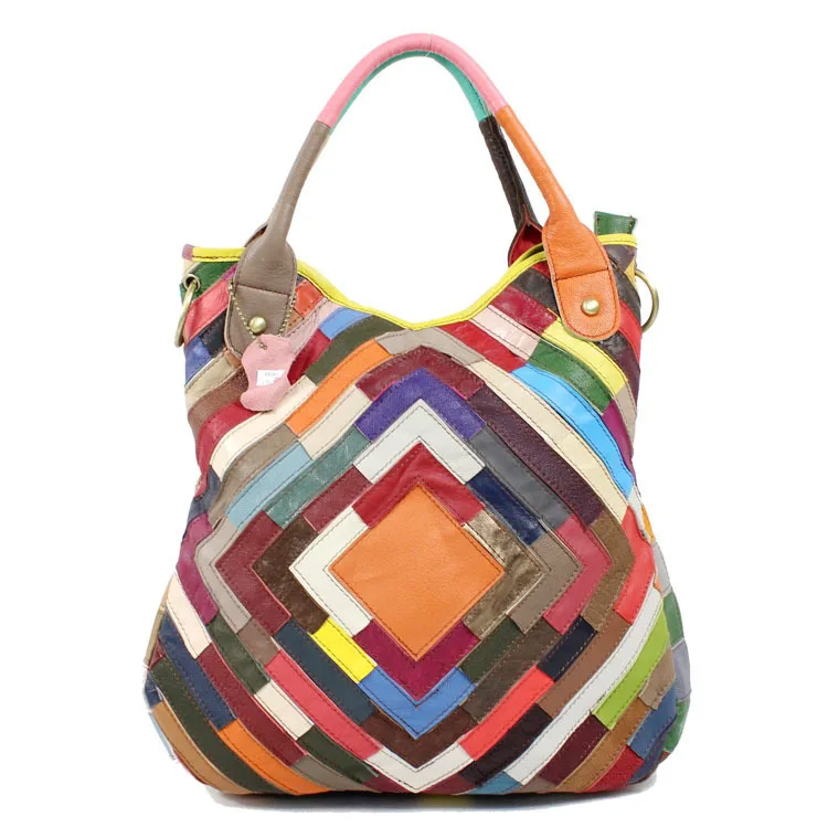 Dizainers augstas kvalitātes īstas ādas somas sieviešu somas roku darbs weaved soma dāmas varavīksnes somas ar siksnu bolsas de couro