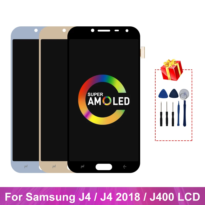 Super AMOLED Samsung Galaxy J4 2018 J400 LCD Displejs, Touch Digitizer Ekrānu Aizstātu Daļas J400F J400H J400P J400M J400G