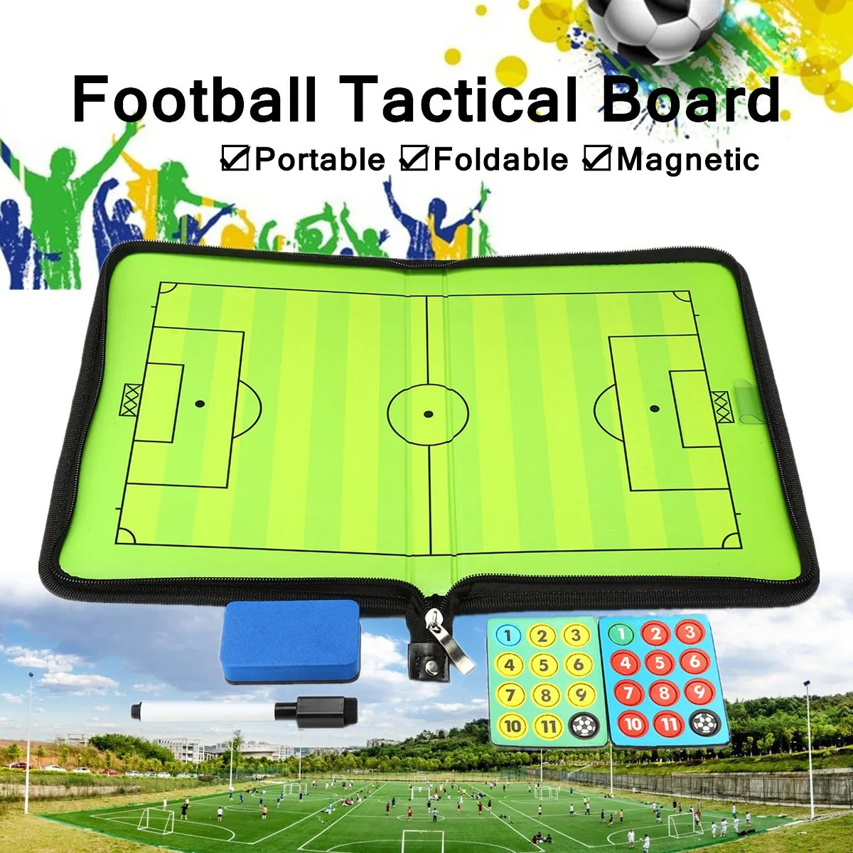 Portatīvo Ādas Magnētisko Salokāms Futbola Taktiskā Valdes Mācību treniņu Komplekts + 24pcs Magnēti Taktika Zīmējumu vai Atzīmēt