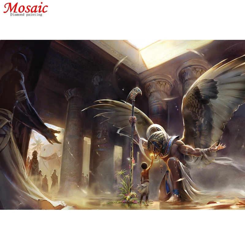 Dimanta Izšuvumi Fantasy art,Dievi,spārni,Pilnu Kvadrātveida Attēlu Mozaīkas Rhinestone Mājas Apdare Dimanta Krāsošana ēģiptes māksla