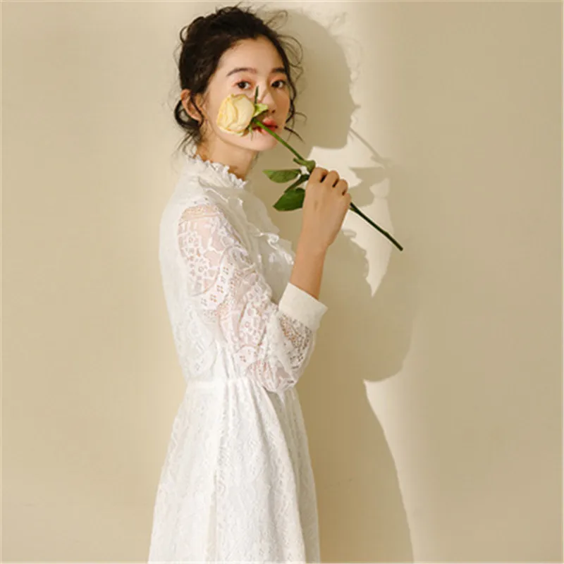 Sievietes Ikdienas Kleita Rudens korejiešu Stilā, Temperaments Super Pasaku Augsts Viduklis Kleitas Vairāku Izmēru garām piedurknēm Kokvilnas Vestidos 5A019
