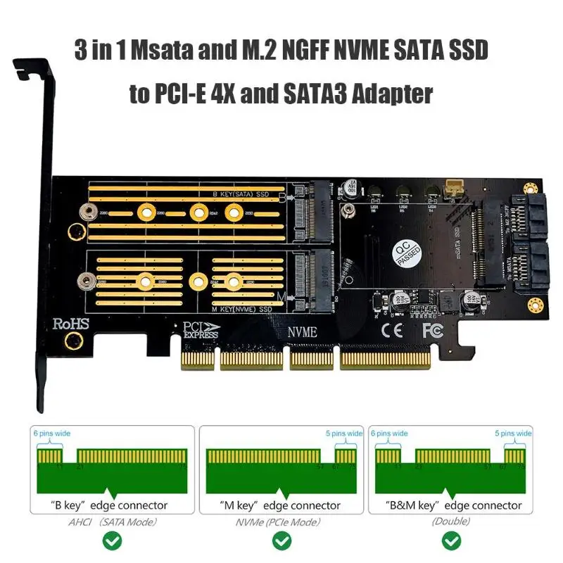 VKTECH 3 in 1 Msata PCIE M. 2 NVME SATA SSD diska PCI-E 4X SATA3 Apapter Datoru Paplašināšanas Kartes 2280 2260 2242 2230mm Dropship