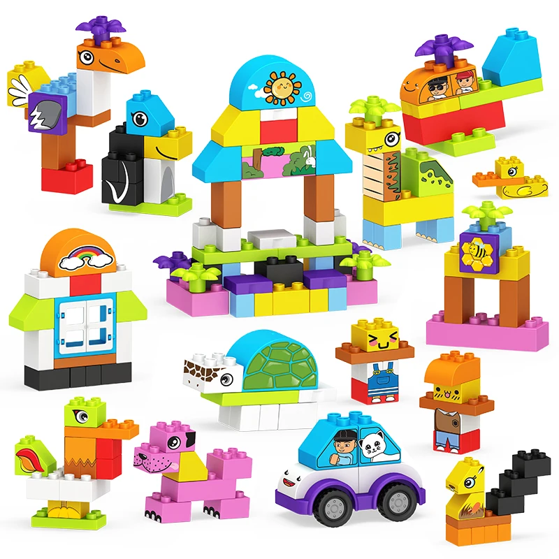 50-130PCS Liela Izmēra Celtniecības Bloki Dāvanu Uzlīmes Krāsains Taras Ķieģeļi DIY Aksesuāri Saderīgs Legoes Duploes Bērniem Rotaļlietas