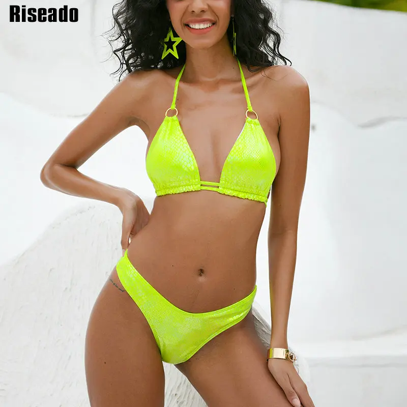 Riseado Pavada Sexy Bikini Komplekts Gredzens Peldkostīmu, Luminiscences Zaļa Peldkostīmi Sievietēm Ir 2021. Peldkostīms Sexy Brazīlijas Bikini, Vasaras