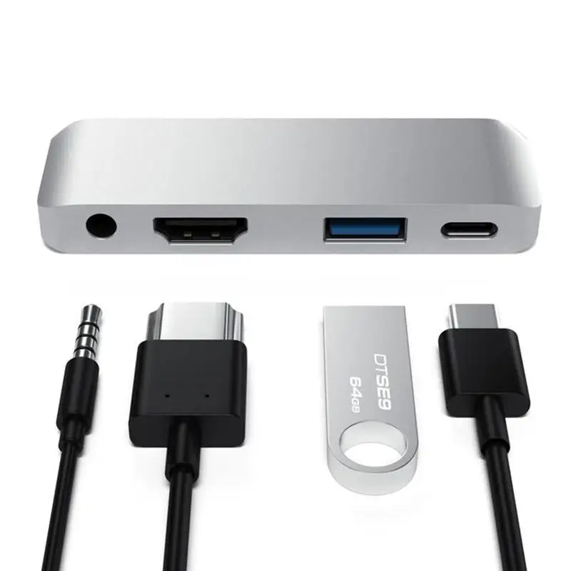 4 in 1 USB C CENTRMEZGLU, C Tipa, Lai USB3.0 PD 60W Uzlādes Audio 4K HDMI ir savietojams iPad pro 2018/2019 Macbook Pro Samsung galaxy s9