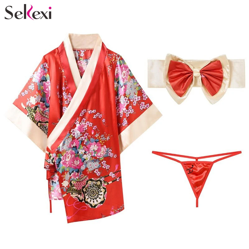 Sekexi Sievietes Sexy Iespiesti Kimono Apakšveļa Japānas Stila Ziedu Kimono Kleita Satīna Zīda Jaku Sleepwear Peldēšanās Tērpu Naktskrekls