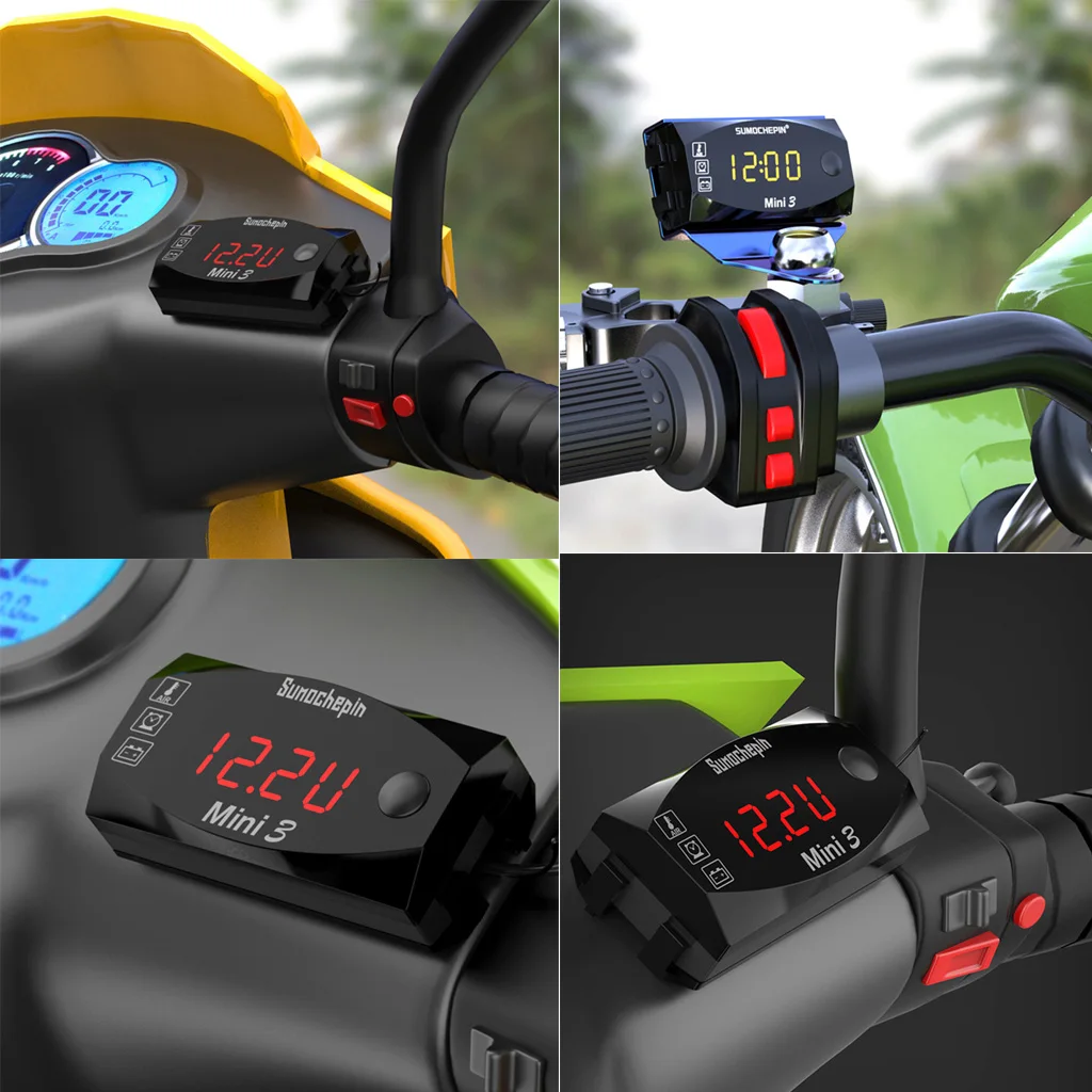 Motociklu Elektronika elektroniskais Pulkstenis, Termometrs Volt Voltmetrs 6V-30V Testeris