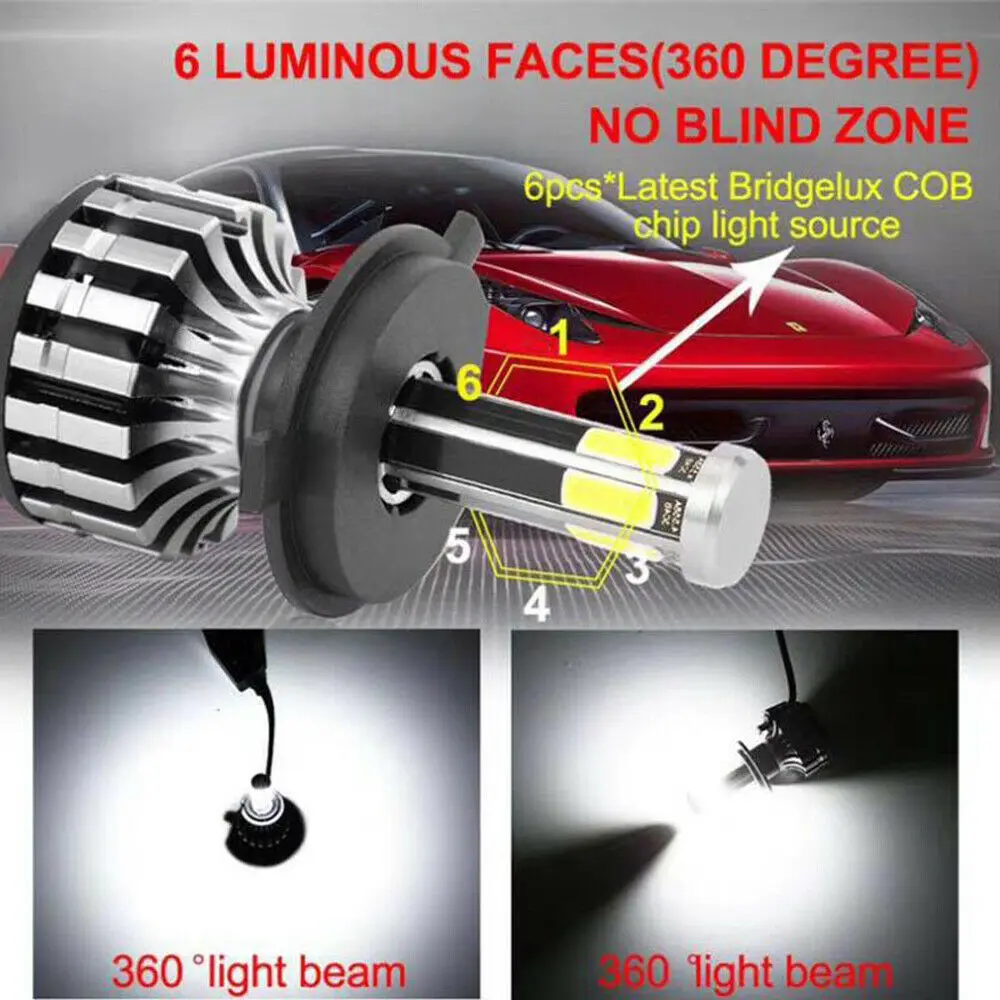 360° 6 pusē cob H7 led Auto auto lukturu lampas H4 led 9005 HB3 9006 HB4 H8, H11 Miglas lukturi Spuldzes 120W diožu lampas 12v automašīnas