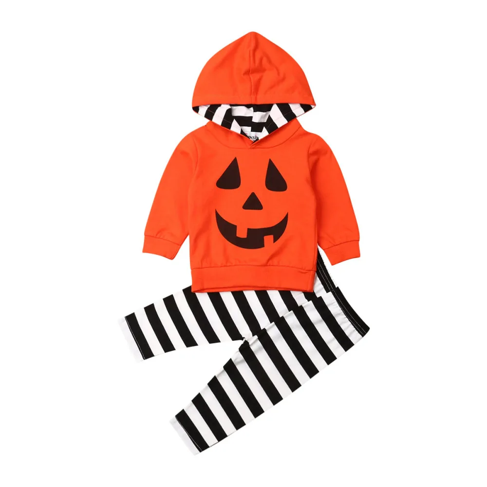 Toddler Bērnu Halloween, Uzstādīt Drēbes Bērns, Zīdainis, Meitene, Zēns, Drukāt Kapuci sporta Krekls Top+Mežģīnes Up Svītru Elsas Gadījuma 2gab Tērpiem 0-5T