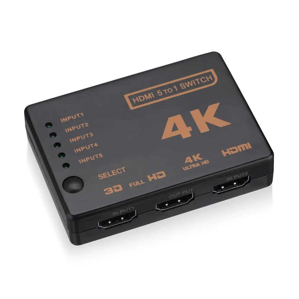 1 komplekts 5 Ostas UHD 3D 4K 1080p HDMI Splitter Pārslēdziet Selektora Centrmezglu, Komutatoru INFRASARKANO staru Tālvadības HDTV Hub infrasarkano staru tālvadības