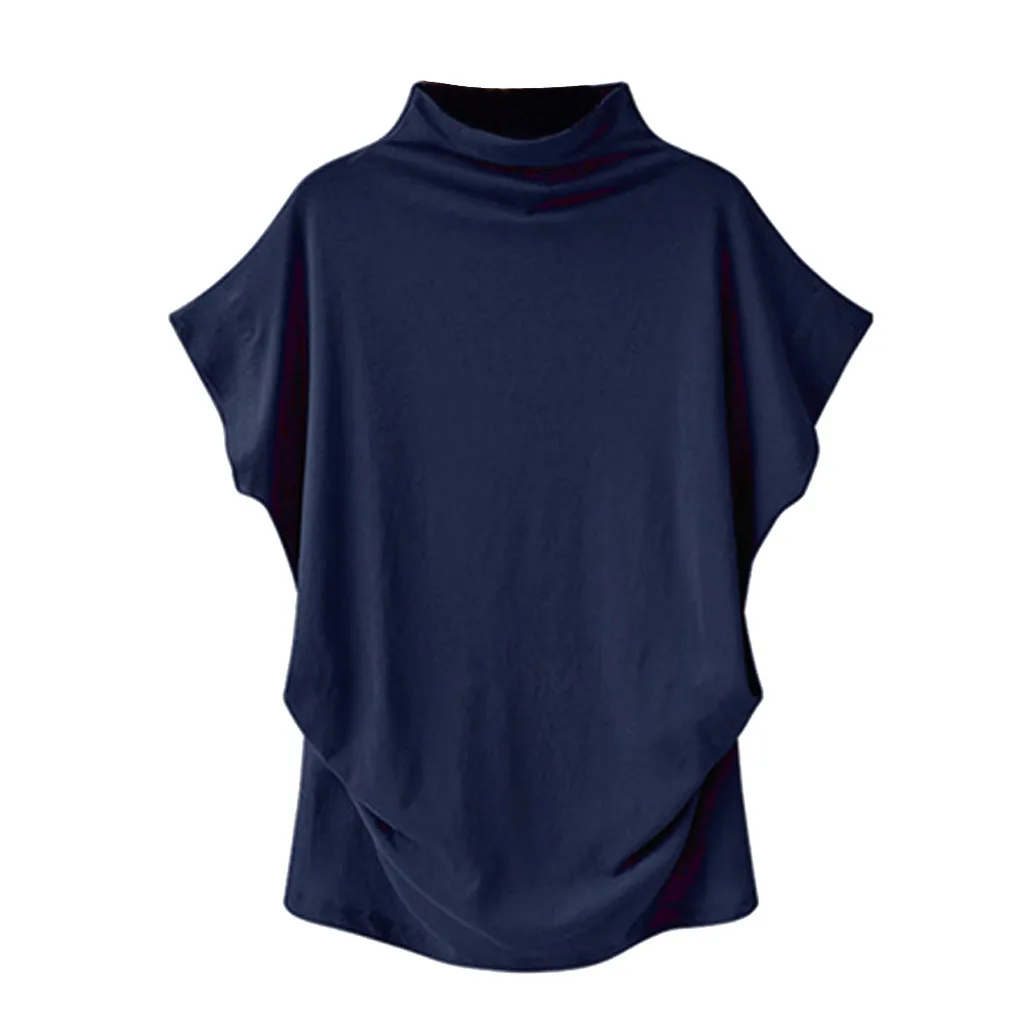 Harajuku t-veida Krekls Sievietēm augstu uzrullētu apkakli Īsām Piedurknēm Kokvilnas Cietā Gadījuma Blusas Feminina Top T Krekls Plus Lieluma Galotnēm футболка женска