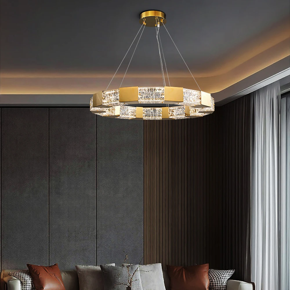 Gredzens dizains, dzīvojamās istabas LED lustras nerūsējošā tērauda lampas 80cm luksusa ēdamistaba kroonluchter