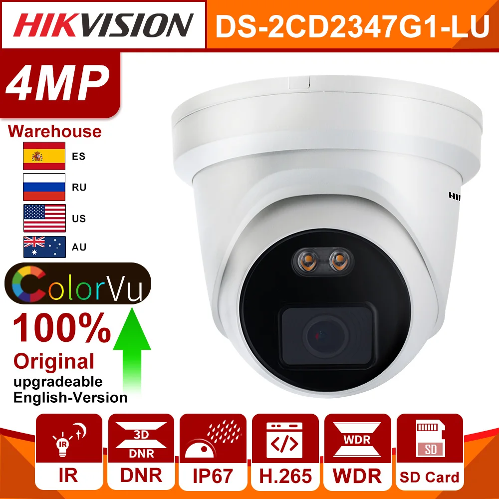 Hikvision ColorVu Sākotnējais IP Kameras DS-2CD2347G1-LU 4MP Tīkla Dome POE IP Kameras H. 265 CCTV Kameras SD Karte, Iebūvēts Mikrofons