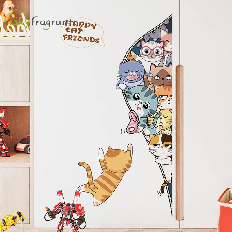 Creative kabatas kaķi, sienas uzlīmes, bērnu, guļamistabas, bērnu istabas apdare cornern dekors cute ministru kabineta uzlīmes pašlīmējošās mājas dekoru