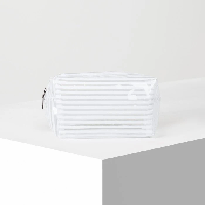 PVC kosmētikas soma, spīdīga, zipped nodalījumā, balts