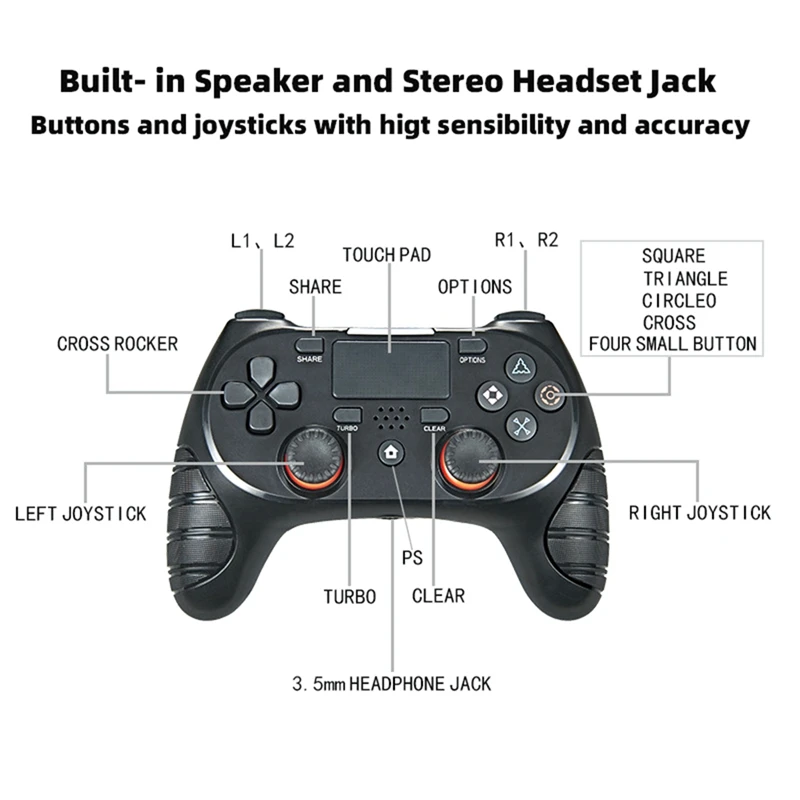 PS4 Bezvadu Bluetooth Kontrolieris, Seši-Ass Dubulta Vibrācijas Gamepad Kontrolieris ar Gaismas