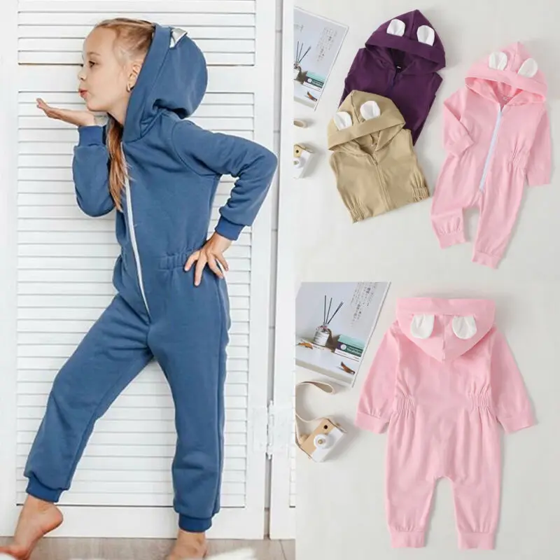 Emmababy Jaundzimušajiem Bērniem, Baby Meitene Karikatūra Ausis Pelēkā Vārna Romper Zip Drēbes Kokvilnas Jumpsuit Sunsuit