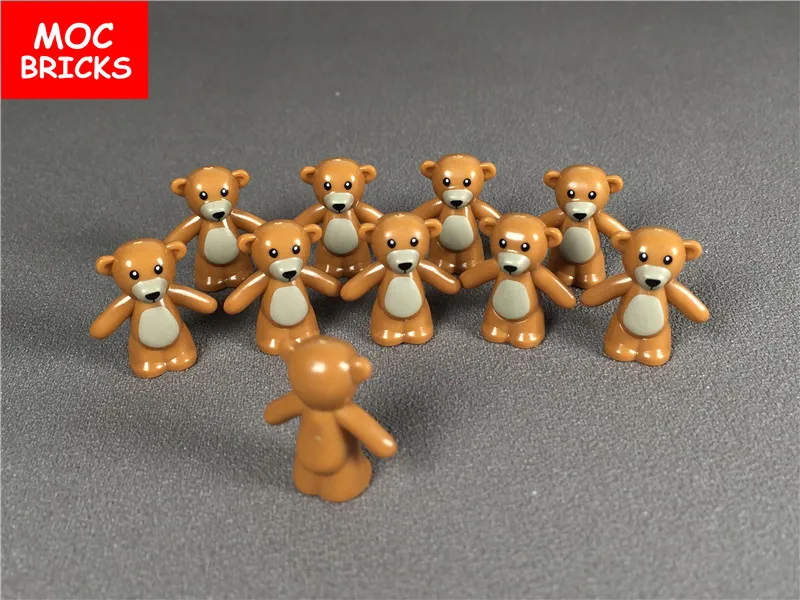 10pcs/daudz KM Ķieģeļi DIY Dzīvnieku Rotaļlietas, Teddy Bear, ar melnām Acīm, Degunu, Muti, Vēders fit ar 98382pb001 Celtniecības Bloki bērniem dāvanas