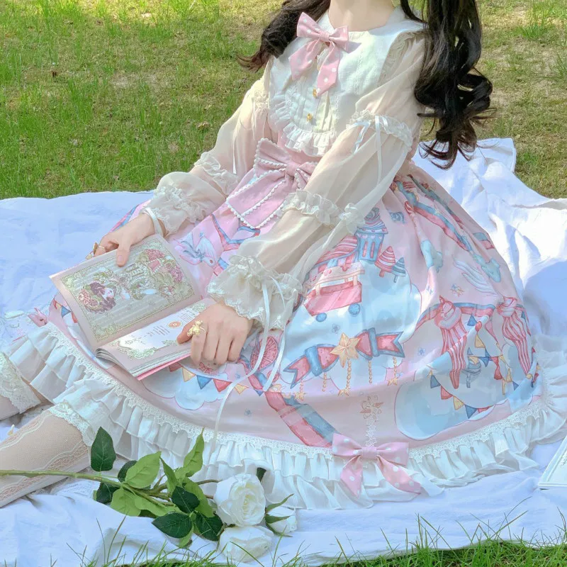 Japāņu Sweet Lolita Kleita Cute Meitenes Dreamland Atrakciju Parks Lolita Siksna Jsk Bez Piedurknēm Kleita Sievietēm Harujuku Princese Kleita