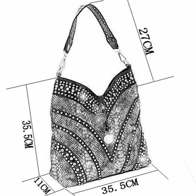 Luksusa modes dimantu Sieviešu somas Snakeskin modelis īstas ādas sieviešu pleca soma, Liela jauda, rhinestone somas