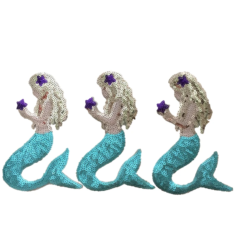 1 Komplekts( 1 Liela+2 Mazas)Mermaid Sequined Dzelzs par Ielāpus Drēbes, Somas DIY Šūšanas Lielus Jūras meitene, Vizuļi Aplikācijas Uzšūtas