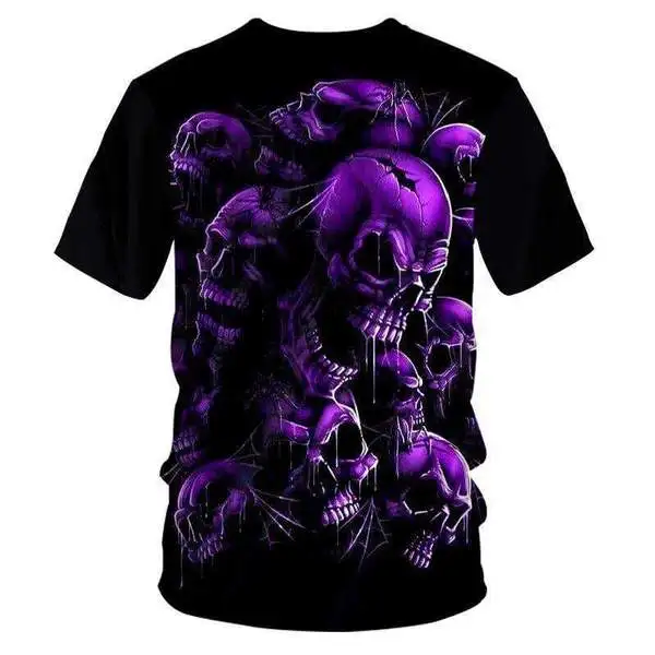 YFFUSHI Jaunu Modes Unikālu 3d Galvaskausa Print t-krekls Vīriešiem, 3D Druka, T-krekls Vīriešiem Violeta Galvaskausa Drukāt Hip Hop Tees Streetwear