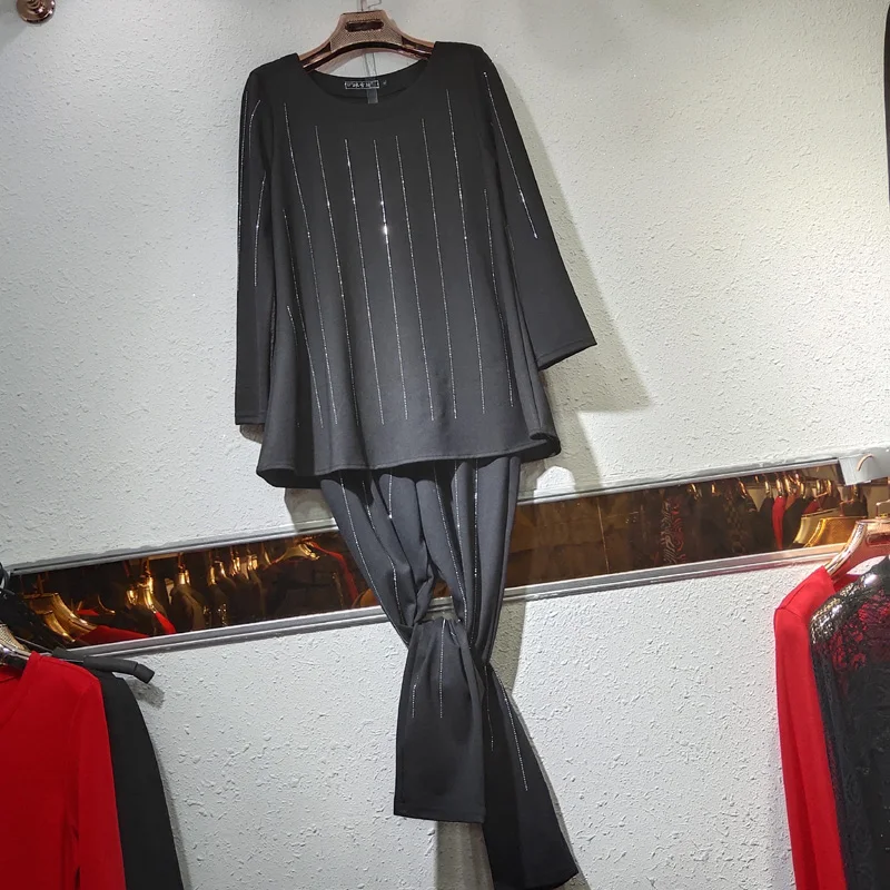 Plus Izmēra T-krekls un Bikses Sieviešu Pavasara Rudens Romu Kokvilnas Karstā Urbšanas Džemperis, Krekls Harēma Bikses Ropa Mujer
