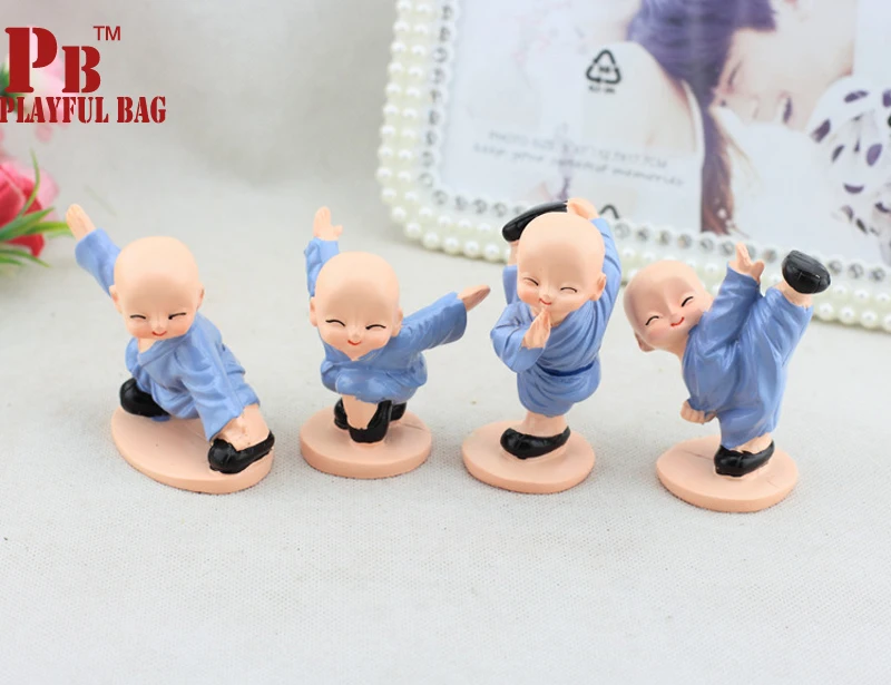 PB Jautrs soma Smieklīgi cute maz mūks 4GAB Ķīnas Shaolin Kung Fu Kid Mini Attēls 5.5 cm sveķu lelle Mājas Interjera rotājumi būt