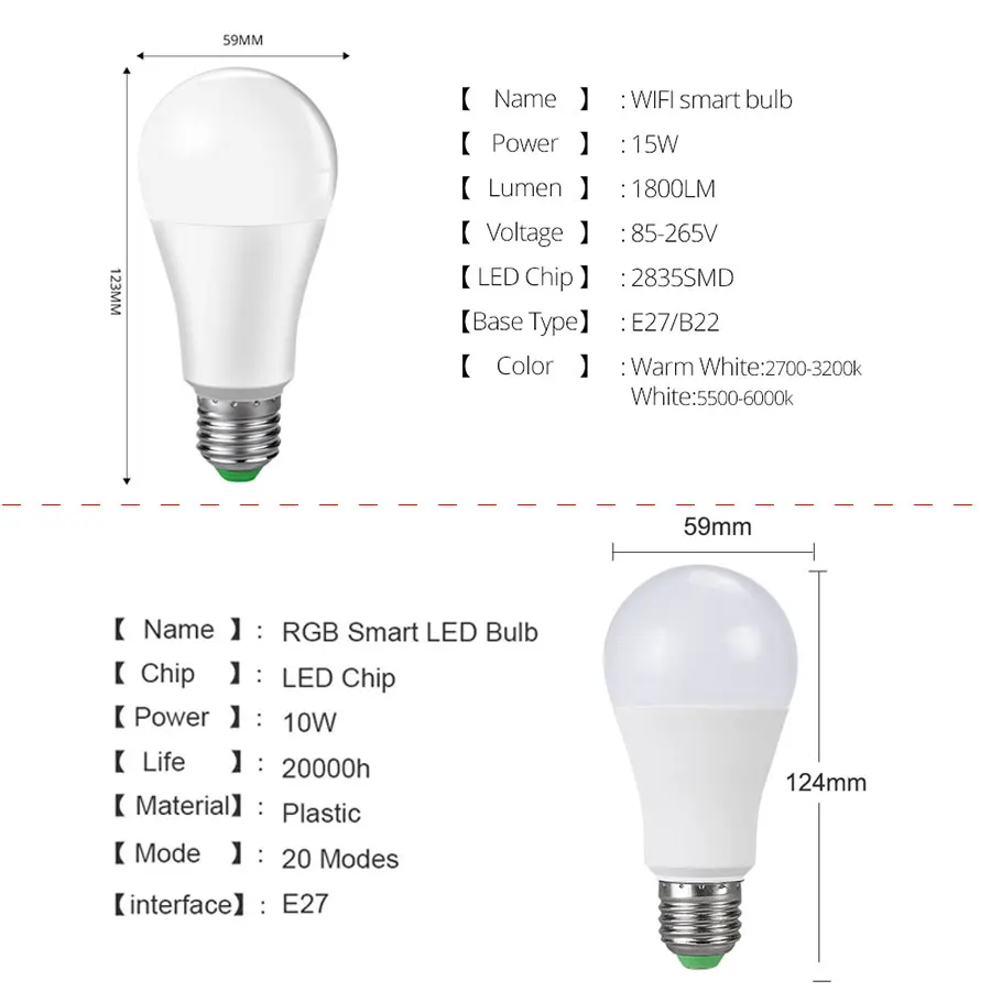 E27 LED Lampas, Smart WIFI Spuldze RGB 15W Bluetooth APP Kontroles Smart Spuldzes Gaismas Lampa ar apgaismojuma regulēšanu, Virtuves Saskaņā ar ministru Kabineta Mājas Apgaismojums
