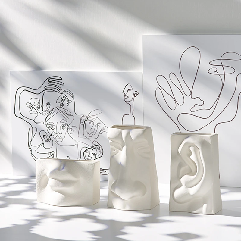 Cutelife Ziemeļvalstu Keramikas Baltā Galvas Ziedu Vāze Apdare Izcelsmes Augu Vienošanās Vāzes Dzīvojamā Istaba Kāzu Sejas Rotas Vāze