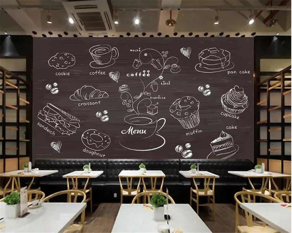 Beibehang Pasūtījuma personības 3d tapetes tāfeles ar roku apgleznotus kafejnīca tēma restorāns fona sienu apdare, 3d tapetes