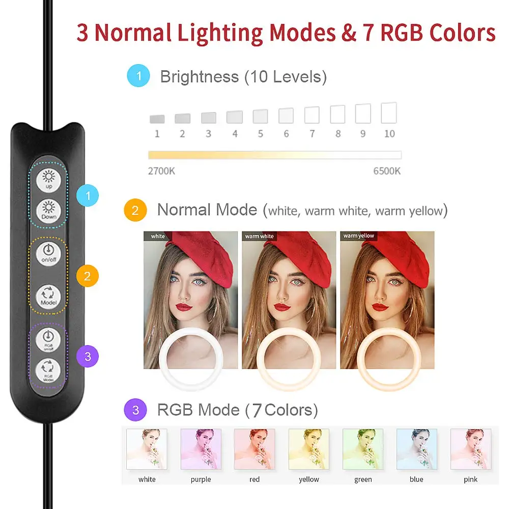 Aptumšojami LED Riņķa Gaisma ar Statīvu USB Selfie Gaismas Gredzens Luktura Liela Fotogrāfija RGB Ringlight ar Statīvu TikTok Youtube Live