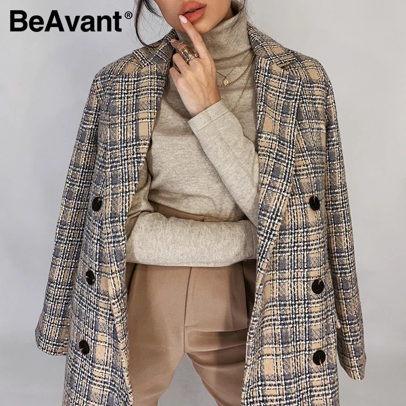 BeAvant Elegants rudens ziemas pleds sieviešu žakete Cēloņsakarību ar garām piedurknēm, sieviešu mētelis Biroja dāma, kas pielāgoti apkakli sievietēm outwear 2020