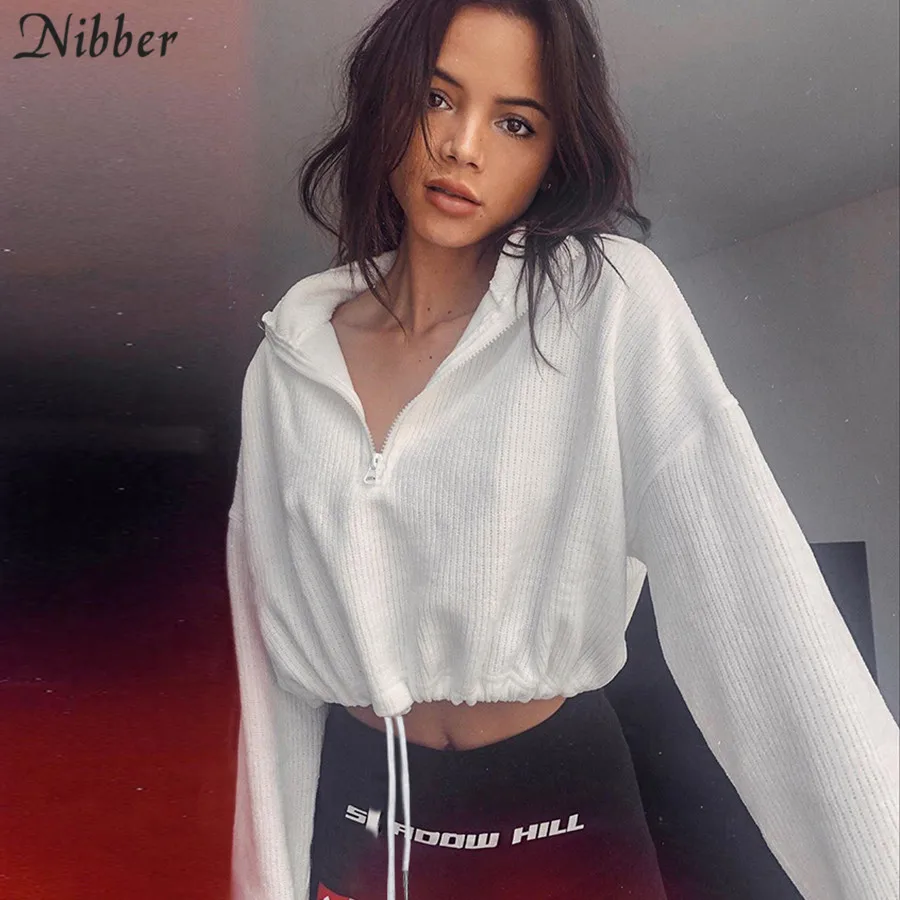 Nibber rudens retro vienkāršu pilnu piedurknēm topi sievietēm īsā pelēkā vārna modes ielu ikdienas džemperis 2020new balts atpūtas pelēkā vārna femme