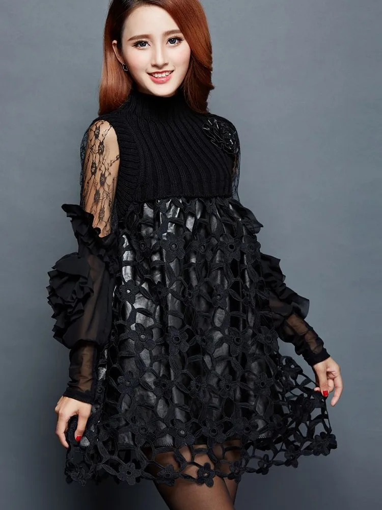 2019 Jauns Dizains, meitenes, gadījuma kleitas komplekti biroja sexy lady slim melns mežģīņu kleita sieviešu vakariņas puse apģērba izmērs 2XL L #A122