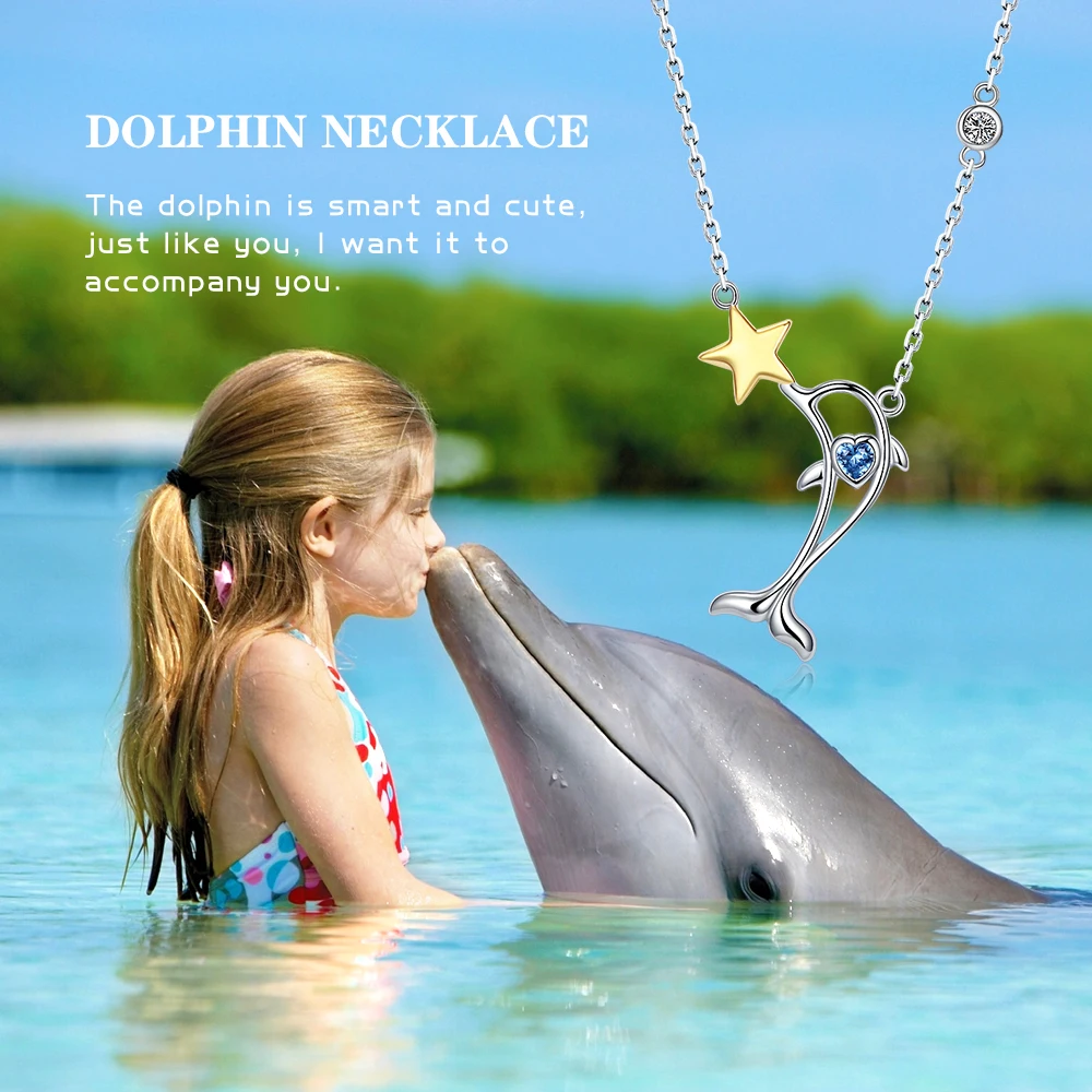 925 Sterling Silver Blue Zircon Cute Dzīvnieku Delfīnu Zvaigžņu Kulons Ķēde, Kaklarota Sieviešu Modes Rotaslietas Dāvanu-Bezmaksas Piegāde