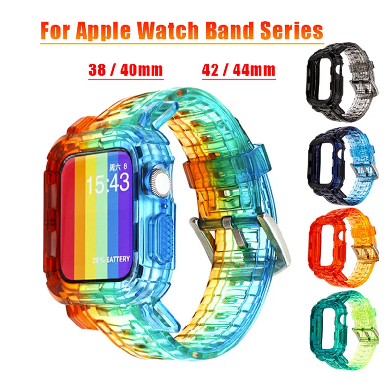 Jauns Caurspīdīgs Skatīties Band & Case For Apple Skatīties, Sērija 6 1 2 3 4 5 silikona aproce par iwatch 5 4 38mm 40mm 42mm 44mm siksna