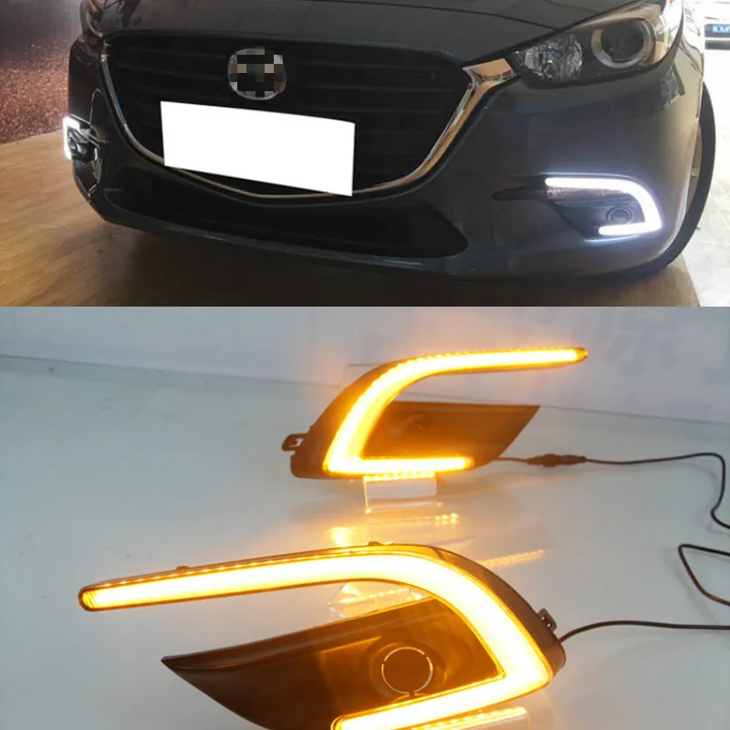 1 Iestatiet dienas gaitas lukturi Priekš Mazda 3 Mazda3 Axela 2017 2018 LED dienas gaitas lukturi Dienas Gaitas Lukturi dienas gaismas Miglas lukturi segtu auto stils