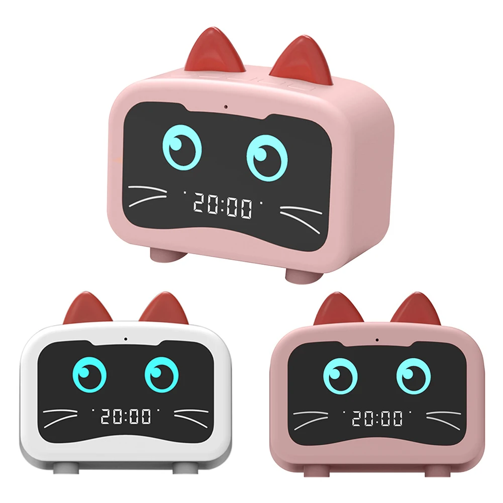 Bērniem Karikatūra Kaķis Formas Modinātājs Bluetooth Skaļruni, LED Galda Pulkstenis Bluetooth Uzlādējams Mini Modinātājs Bass Mūzikas Atskaņotājs