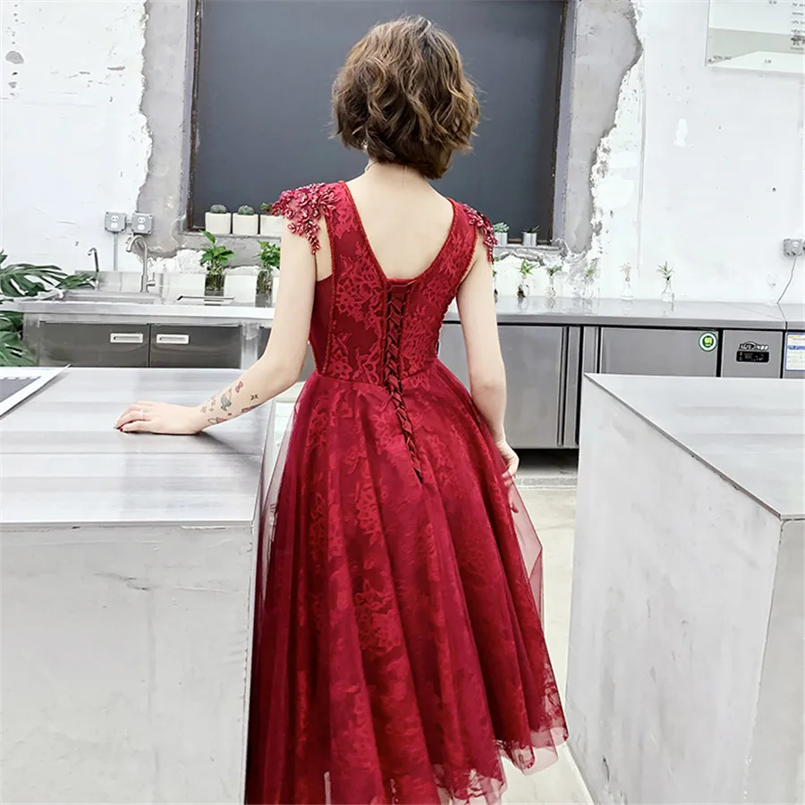 Tas ir Yiiya Prom Kleitas Plus Lieluma Elegants vestidos de gala Bordo V-veida kakla Īsām Piedurknēm Sievietēm Formālu Kleita 2020. Gadam E1283